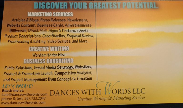 Dances with Words Marketing Postcard