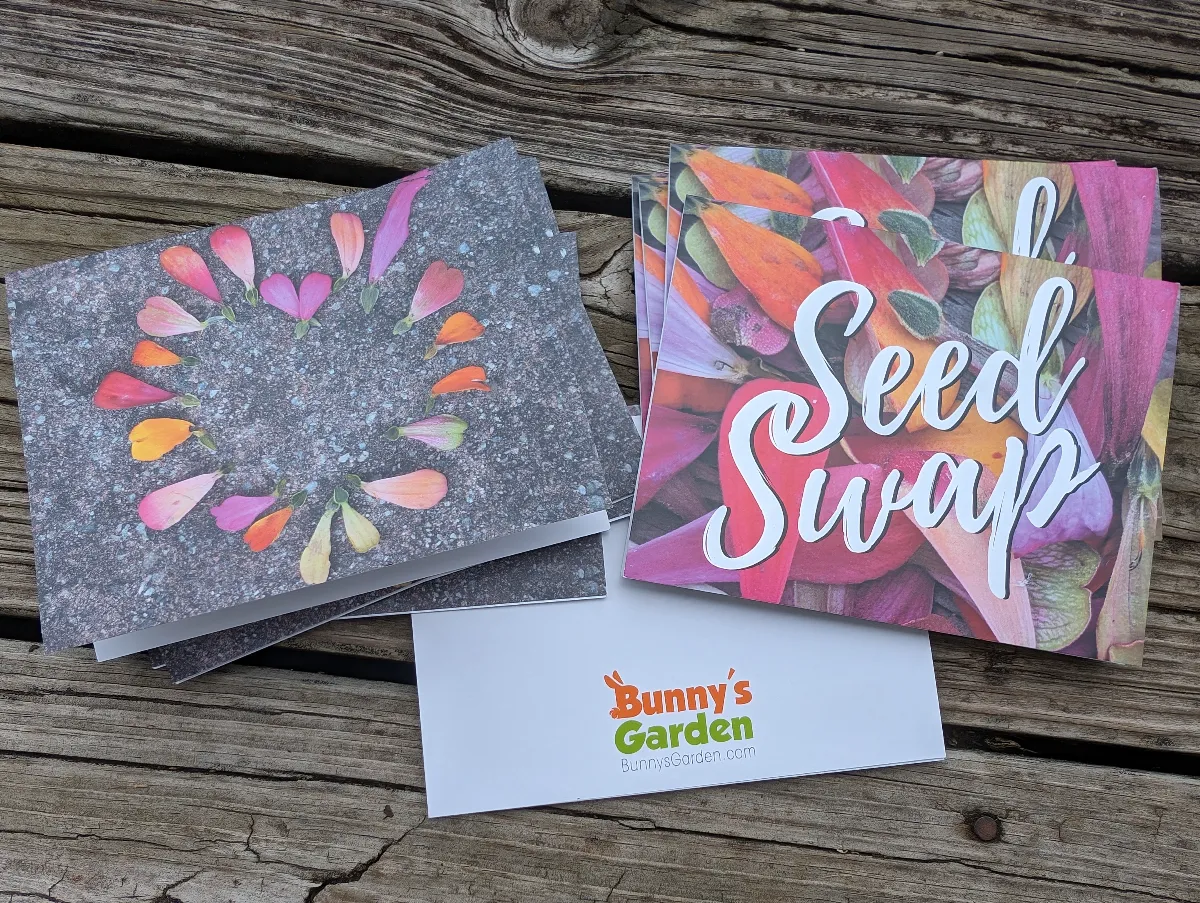 Seed Swap Greeting Cards made with our own flower petals from Zinnias in our garden