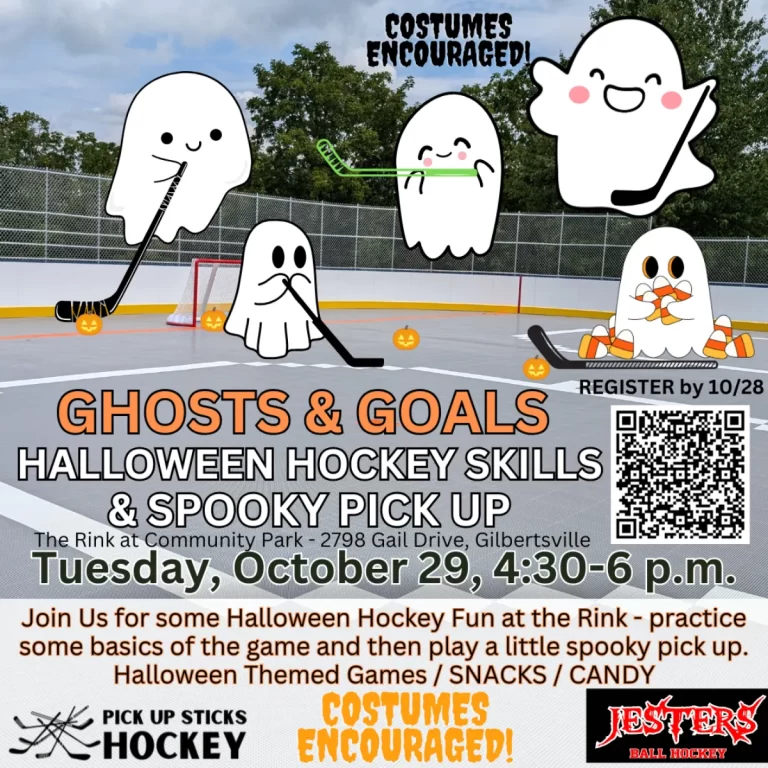 Ghosts & Goals Halloween Hockey Skills Event Graphic for Social Media