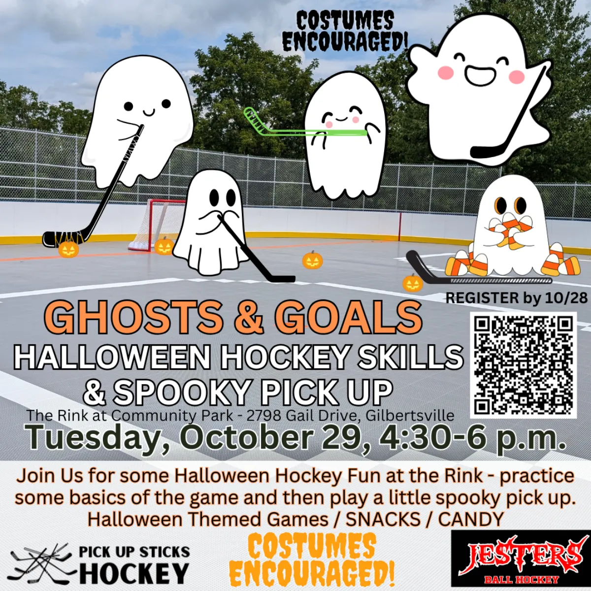 Ghosts & Goals Halloween Hockey Skills Event Graphic for Social Media