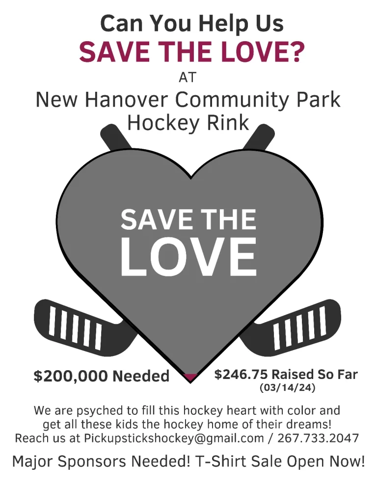 Save the Love Ticker - Heart and Hockey Sticks Graphic for Fundraising