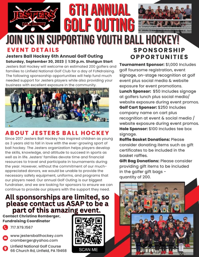 Charity Golf Outing Flyer for Jesters Travel Ball Hockey
