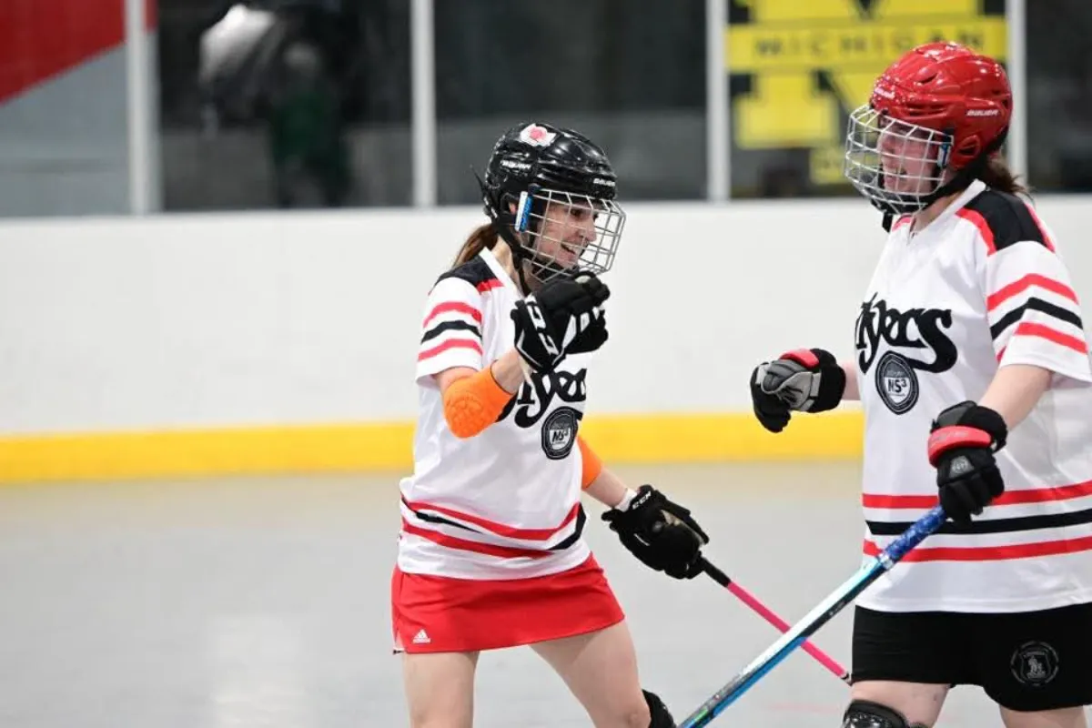 Kate Van Druff after scoring a goal at North Americans Ball Hockey Tournament at 422 SportsPlex in Pottstown, PA