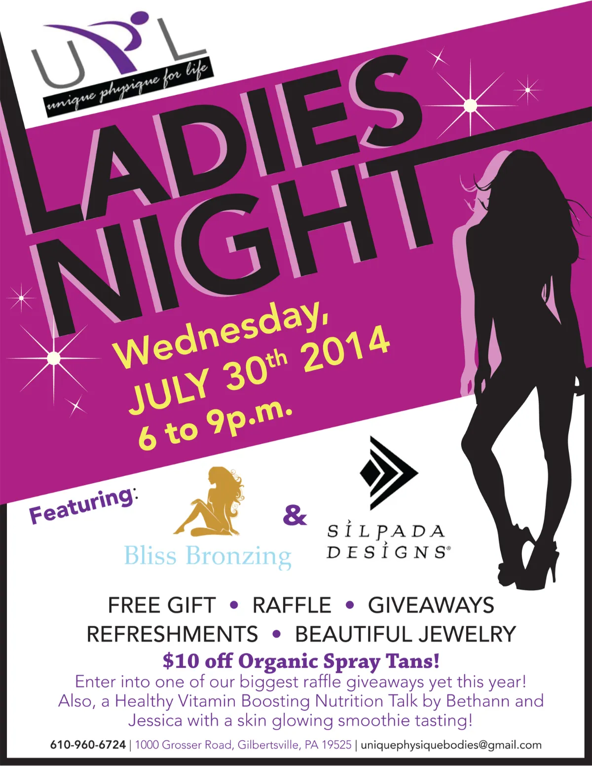 Ladies Night Flyer for Unique Physique for Life Personal Training Studio