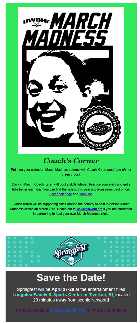 United Women's Ball Hockey Foundation January 2024 eNewsletter