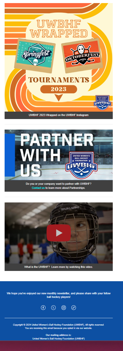 United Women's Ball Hockey Foundation January 2024 eNewsletter