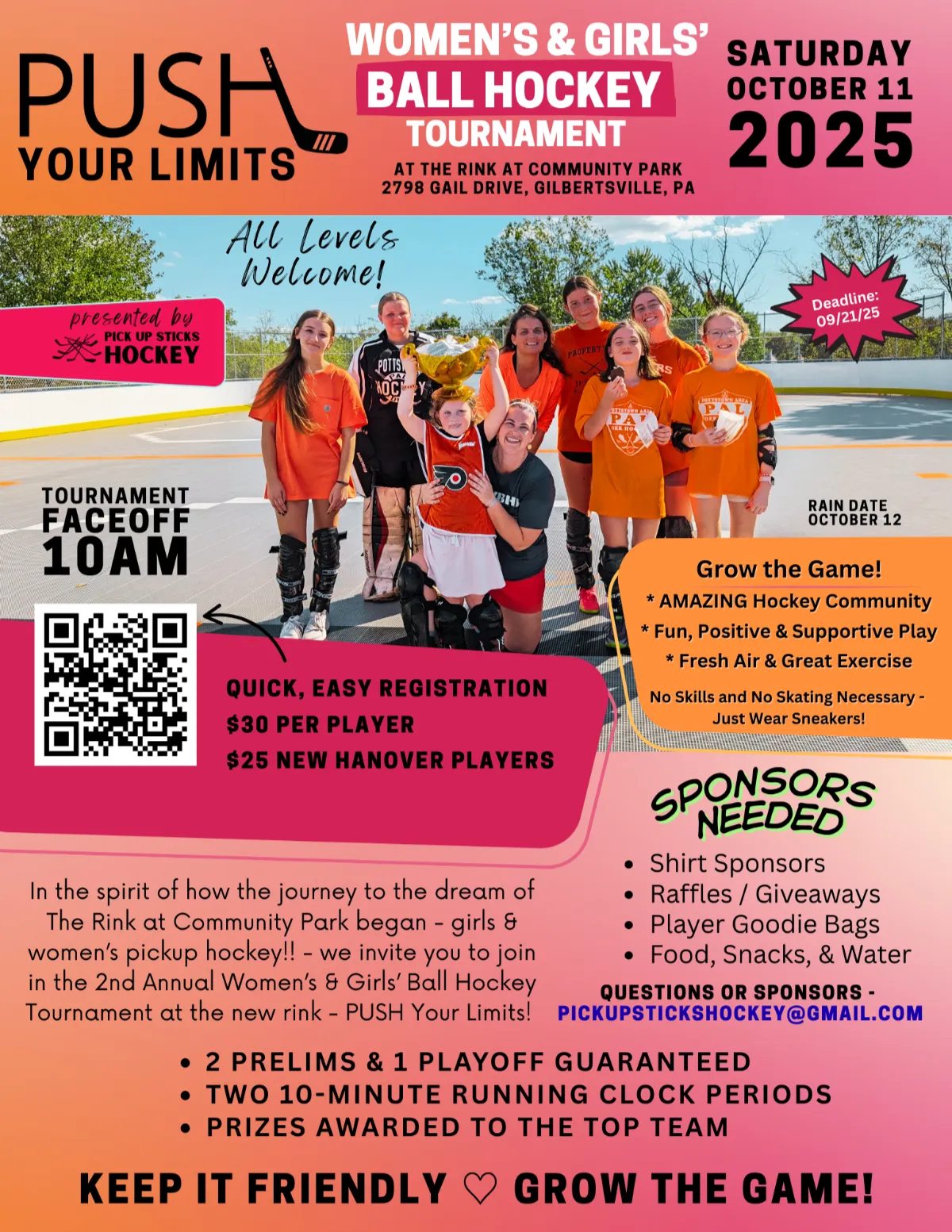 Player Registration Flyer for Women’s Charity Hockey Tournament