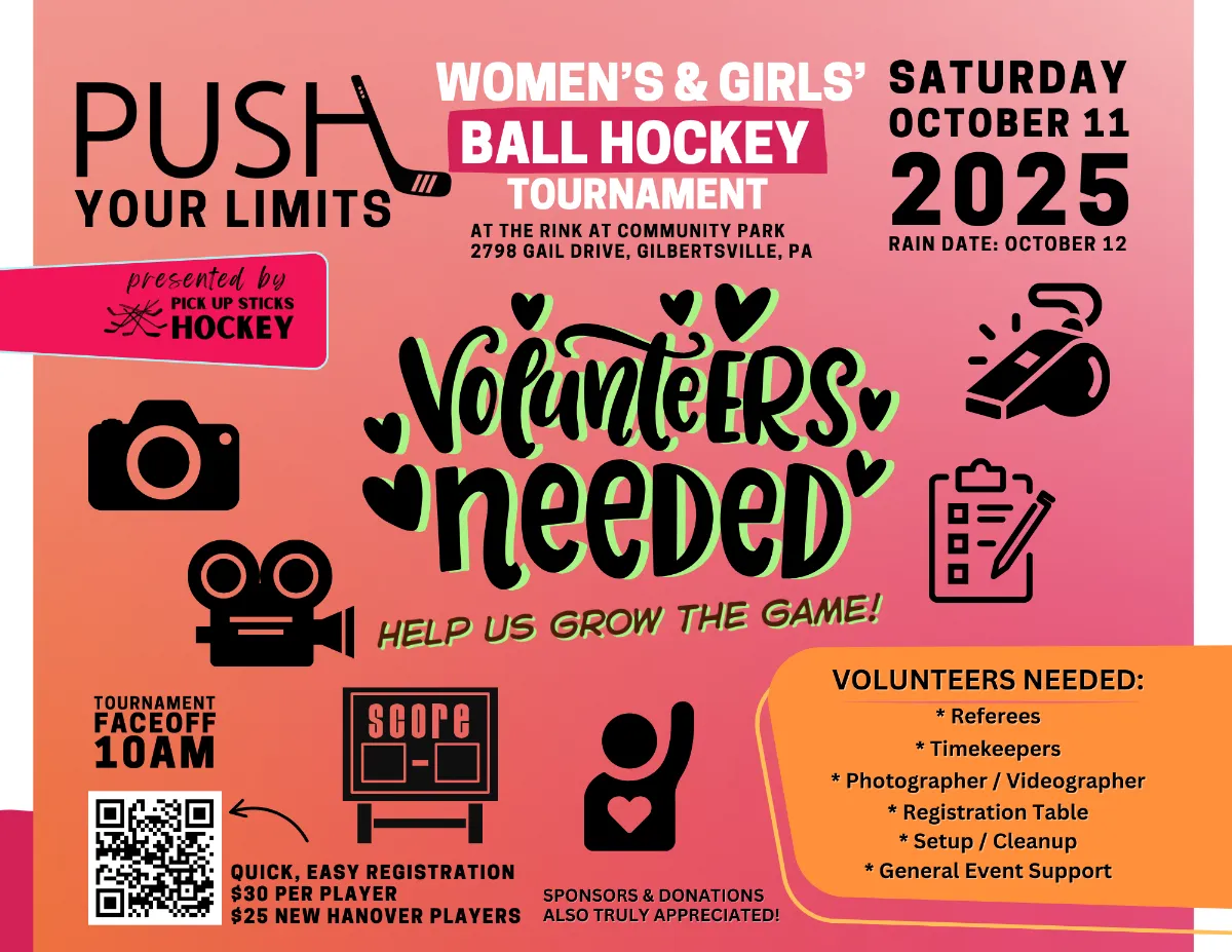 Call for Volunteers Flyer for Women’s Charity Hockey Tournament