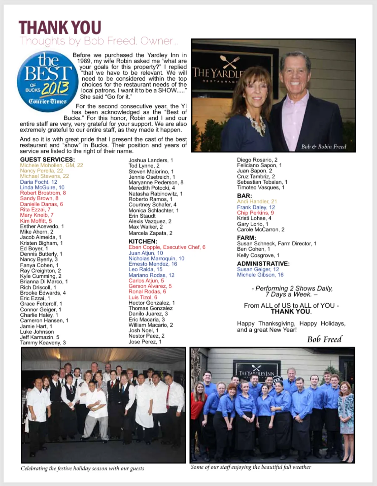 Yardley Inn Fall 2013 Newsletter