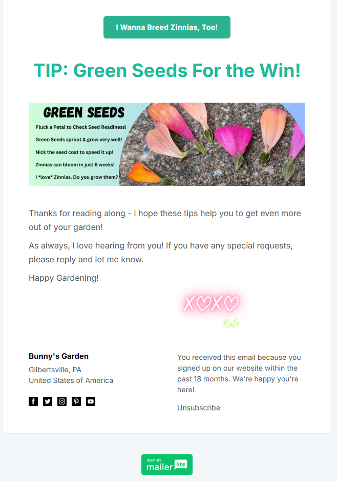 BunnysGarden.com SeedMail eNewsletter